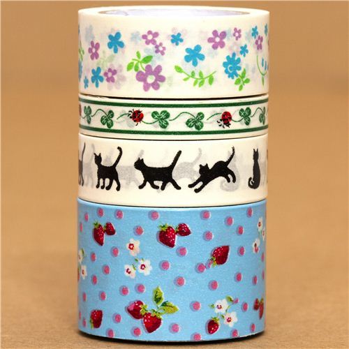 Paper Tape set flower cat strawberry cloverleaf Paper Tape set flower cat strawberry cloverleaf