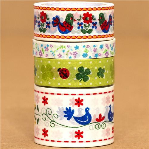 Paper Tape set flower ladybird cloverleaf bird Paper Tape set flower ladybird cloverleaf bird