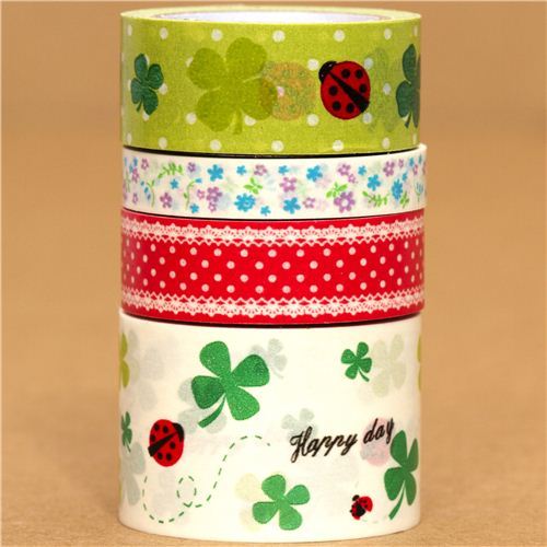 Paper Tape set flower ladybird cloverleaf dots Paper Tape set flower ladybird cloverleaf dots