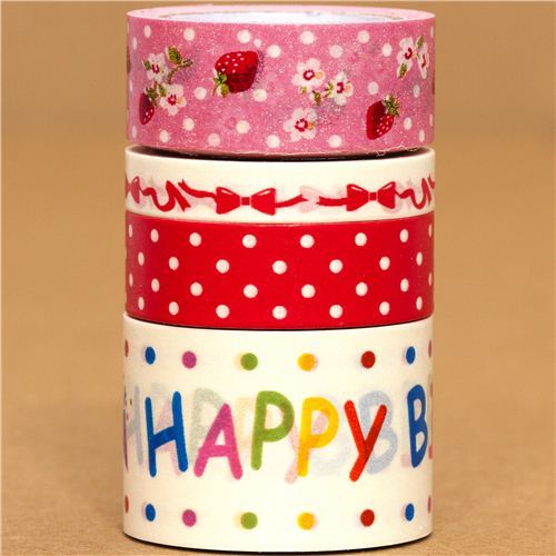 Paper Tape set strawberry dots ribbon birthday Paper Tape set strawberry dots ribbon birthday