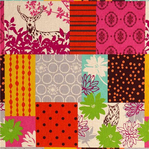 echino canvas fabric forest hart owl Japan