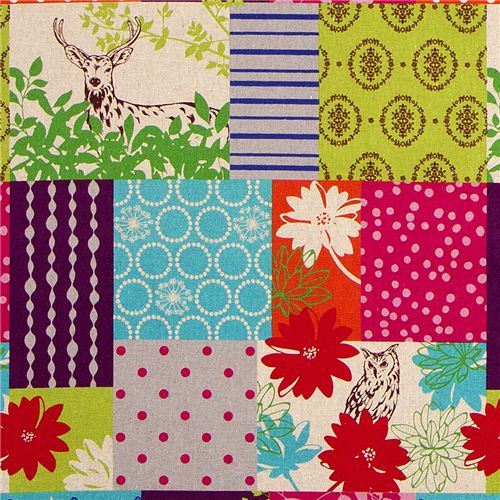 echino canvas fabric forest hart owl Japan