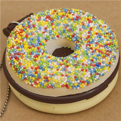 colourful sprinkles donut squishy charm with pocket mirror