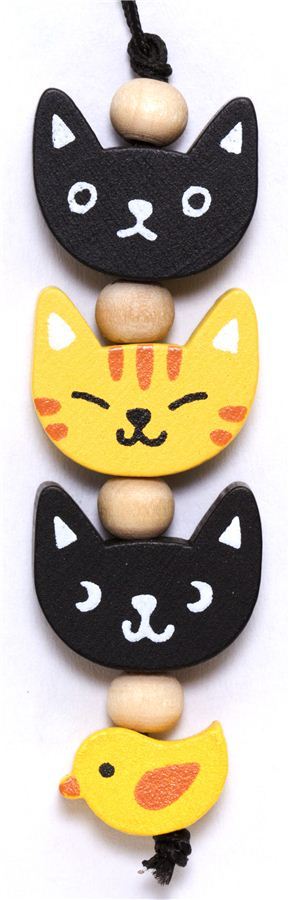 little cat heads wooden phone strap little cat heads wooden phone strap