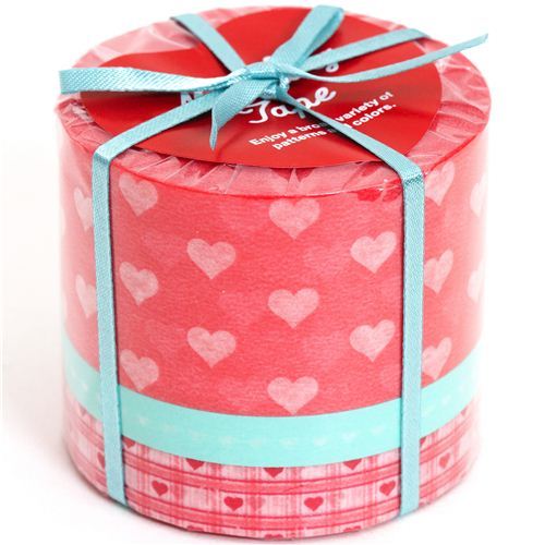 Washi Masking Tape deco tape set 3pcs with hearts Washi Masking Tape deco tape set 3pcs with hearts