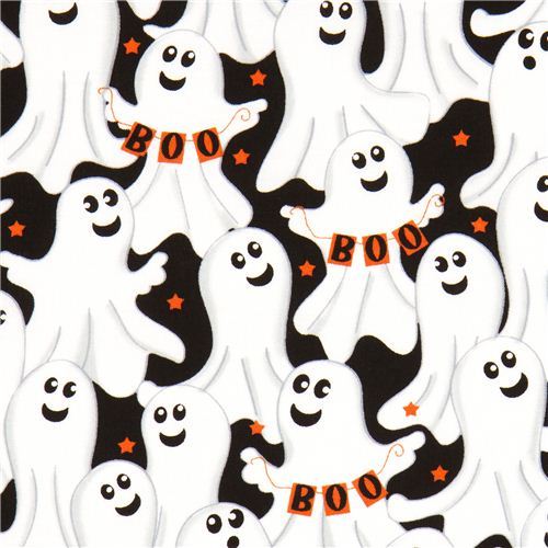 black Halloween designer fabric with ghosts Boo star black Halloween designer fabric with ghosts Boo star