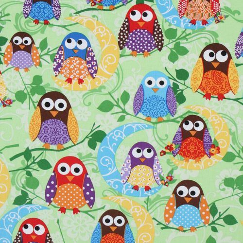 cute green owls fabric What a Hoot USA designer cute green owls fabric What a Hoot USA designer