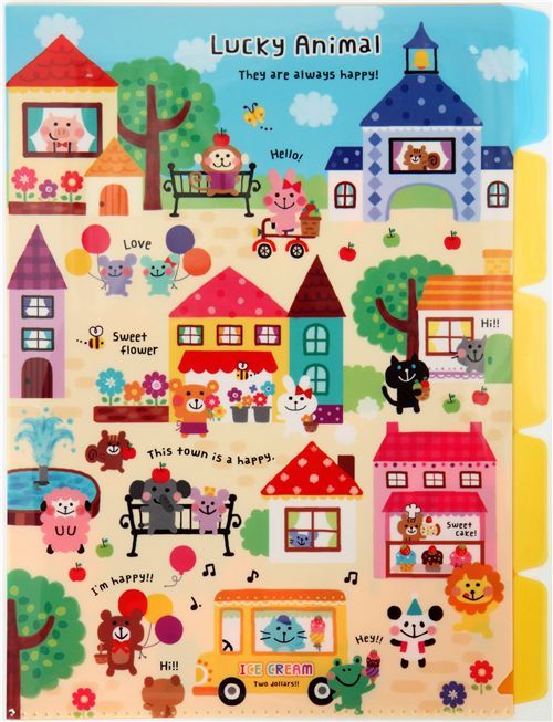 cute Animals Town A4 plastic file folder 5-pocket Kamio cute Animals Town A4 plastic file folder 5-pocket Kamio