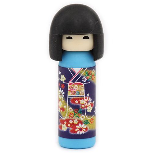 blue Japanese Kokeshi dolls eraser flowers from Japan