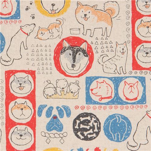 dog Canvas fabric in natural color from Japan