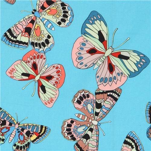 colorful butterfly insect blue fabric Alexander Henry USA