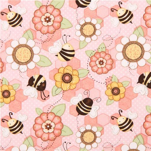 kawaii pink honeycomb fabric by Henry Glass