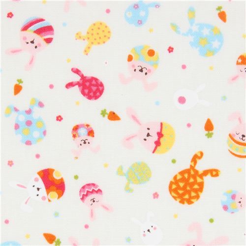 light cream Easter egg and bunny rabbit poplin fabric