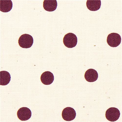 cream echino laminate canvas fabric with purple polka dots 