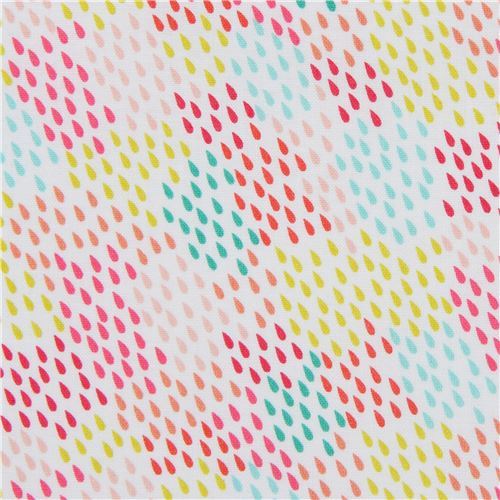 white fabric with colorful mini raindrop shape makower uk Fantasy