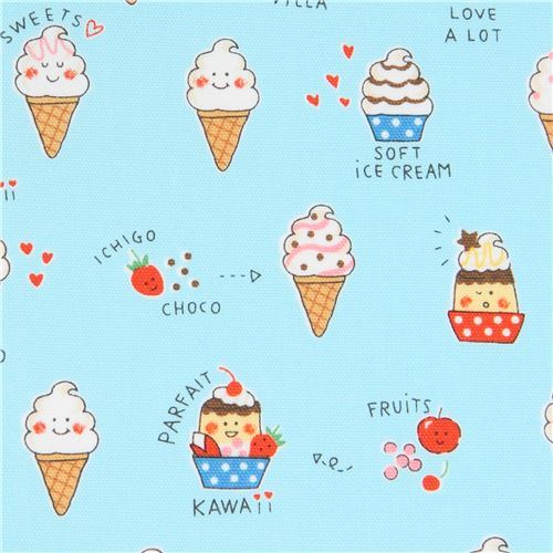 blue ice cream Kokka oxford fabric
