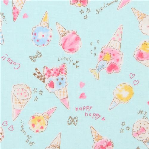 ice cream Kokka fabric in light blue