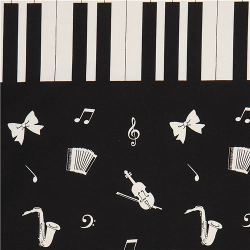 black with piano key musical instrument oxford fabric by Kokka