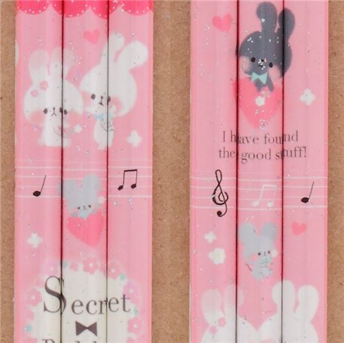 red lead pink pencil with cute rabbit music note with glitter by Kamio