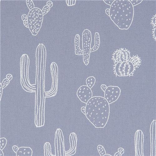 canvas fabric in blue-grey with cactus plants