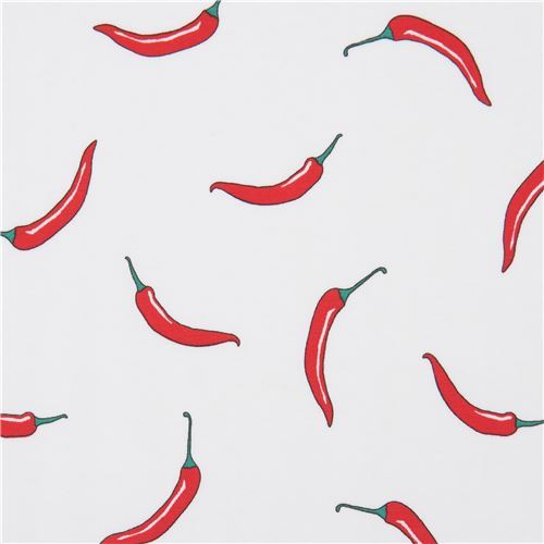 red chili pepper jersey knit fabric in white