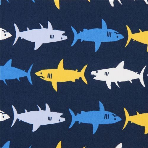 shark animal Robert Kaufman navy blue fabric Sevenberry Mini Prints
