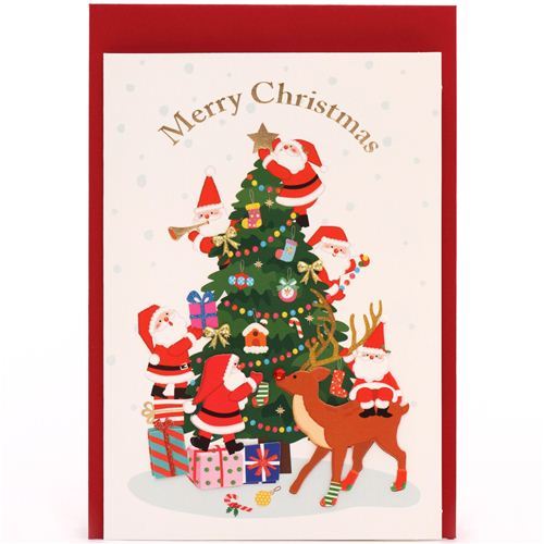 cute Santa Claus Christmas tree glitter letter postcard from Japan