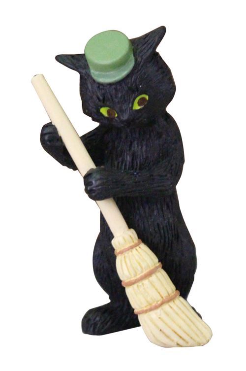 black cat green hat and broom figurine from Japan