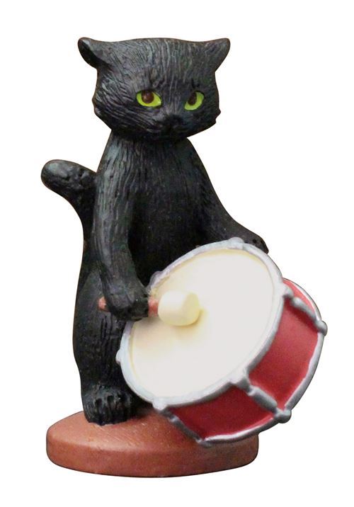 black cat with drum music instrument figurine from Japan