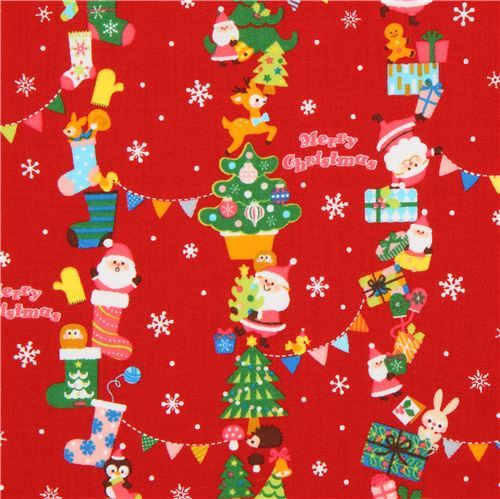 red festive Christmas fabric with Santa Claus