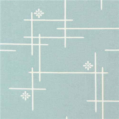 blue-green with line flower shape birch organic fabric from the USA