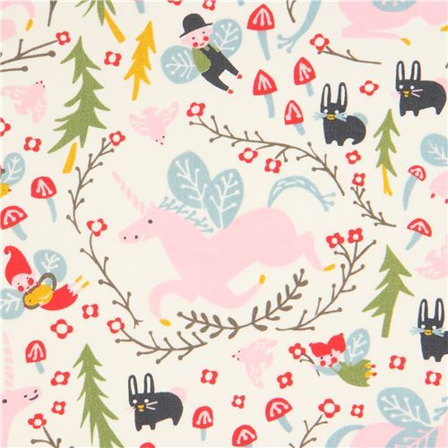 light cream with unicorn animal fairy flower organic poplin fabric from the USA