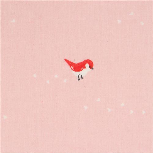 peach organic poplin fabric with birds by Birch