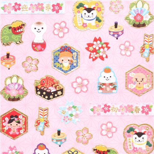 Japanese paper stickers cherry blossom food Happy New Year