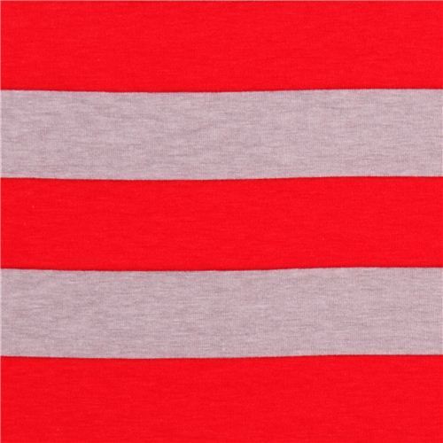 grey Riley Blake knit fabric with red stripes