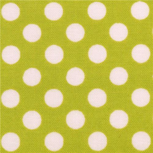 lime green Riley Blake polka dot laminate fabric white dots