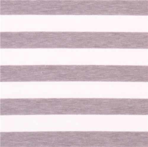 white Riley Blake knit fabric with grey thin stripes