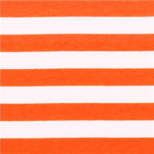 white Riley Blake knit fabric with orange thin stripes