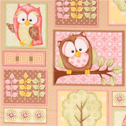 brown patchwork owl fabric You Whoo! from the USA