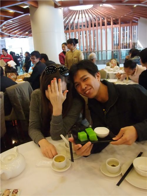 Alan and I are having fun while eating