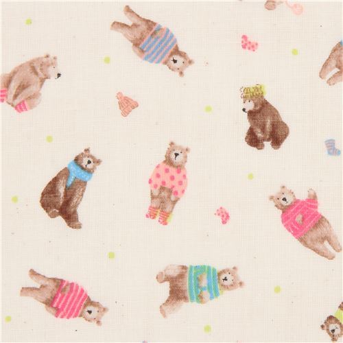 beige Cosmo double gauze fabric with bears wearing clothes