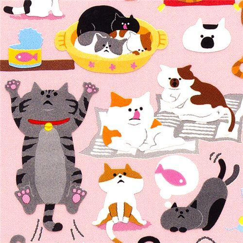 cute small stickers with many cats Japan kawaii