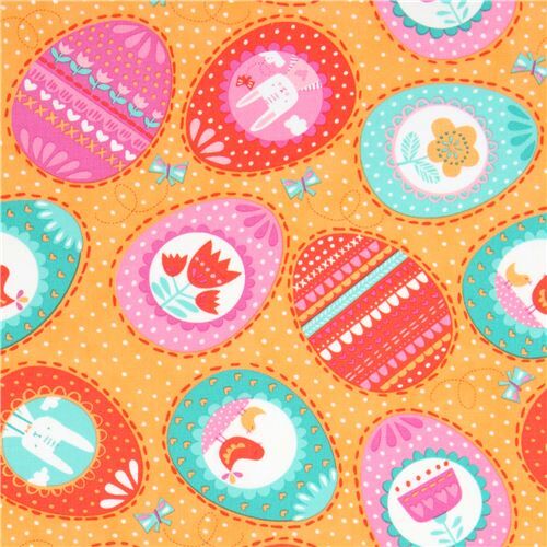 orange with rabbit bird colorful egg fabric Moda Fabrics