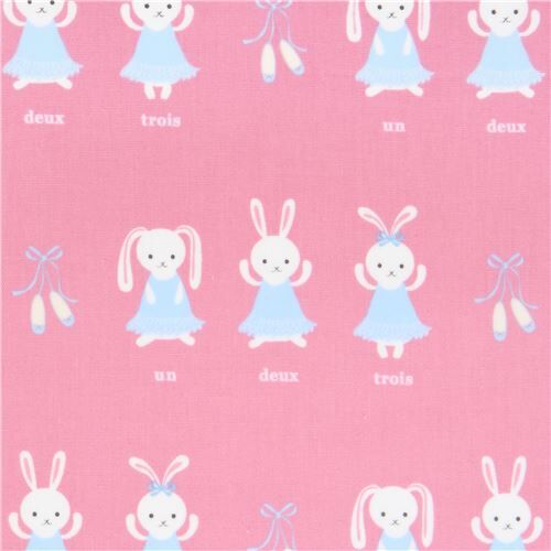 pink with cute bunny rabbit canvas laminate fabric from Japan