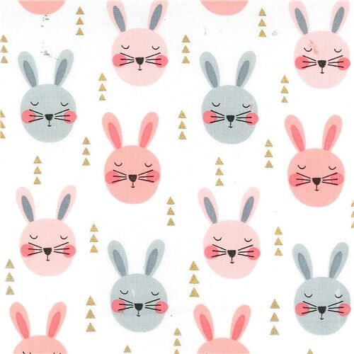 white Michael Miller fabric bunny animal gold metallic Ruminating Rabbits