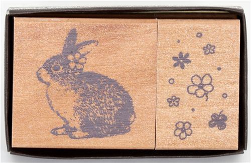 cute bunny wooden stamp set 2 pieces