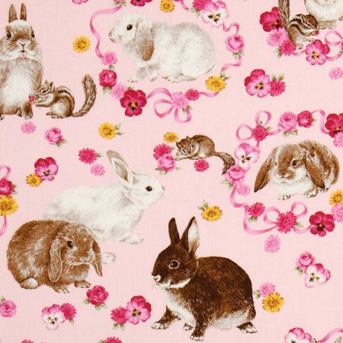 cute pink Easter bunny fabric flowers chipmunks