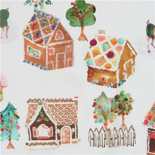 Michael Miller Christmas fabric in white with gingerbread houses