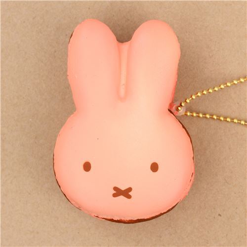 cute peach dark brown filling Miffy bunny rabbit macaron squishy for backpack