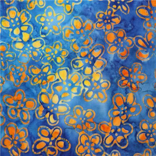 blue Robert Kaufman flower tie dye Batik look fabric Totally Tropical 5